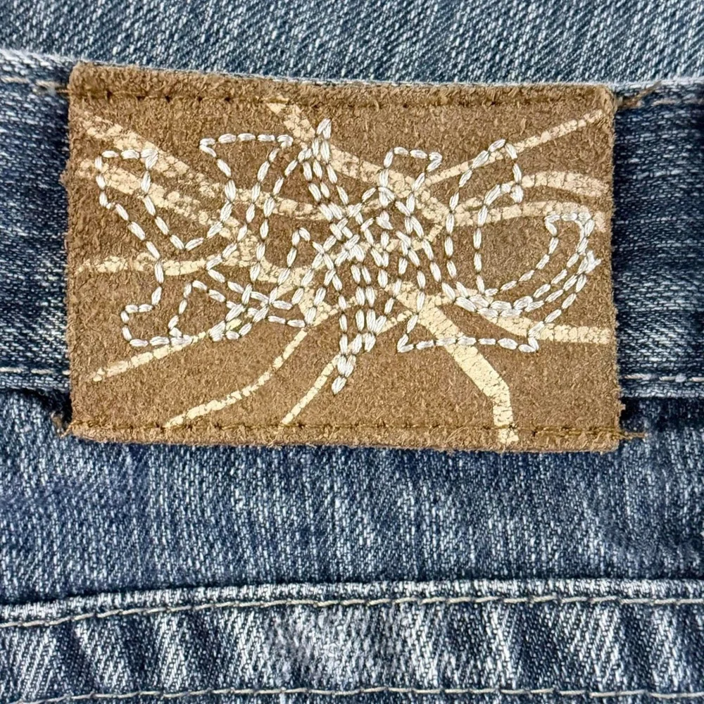 Vintage Y2K Baggy‎ Denim Shorts Blue Embroidered Jorts Mens W40 L15 RN118005